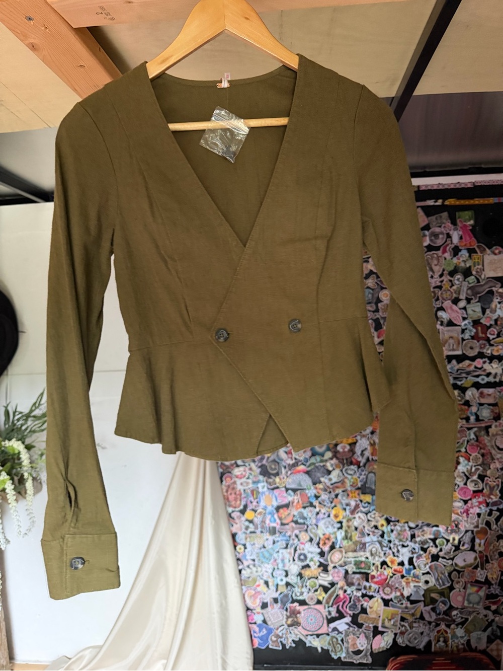 Free People Olive Green Peplum Wrap Blazer